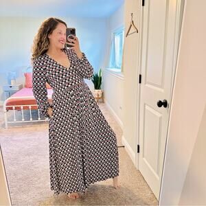 Boden Blue Floral Jersey Long Sleeve Maxi Dress 8R